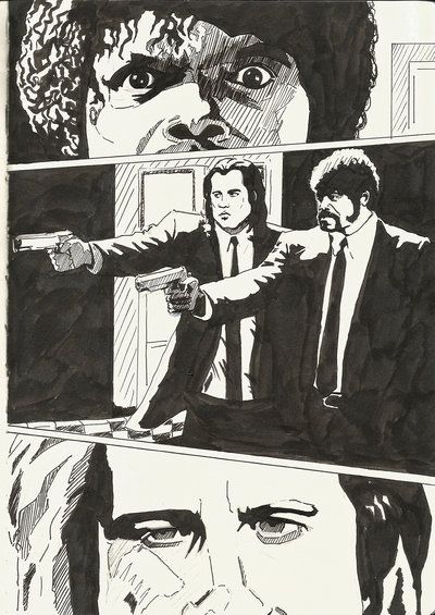 Pulp Fiction by Berk Senturk Pulp Fiction Comics, Arte Pulp, Comic Pop Art, Quentin Tarantino Movies, Tarantino Films, Comic Book Layout, Pulp Fiction Art, Desenho Tattoo, Arte Sketchbook