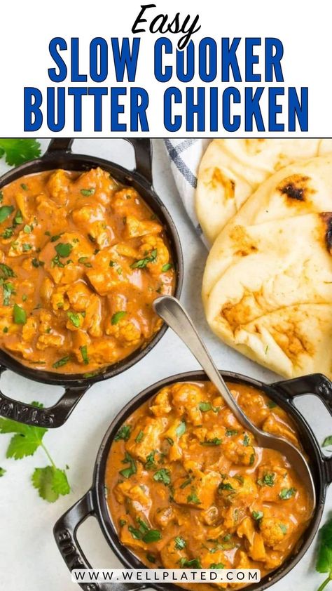 This rich, creamy Slow Cooker Butter Chicken has the taste of authentic Indian butter chicken, made easy and healthy with everyday ingredients and veggies! Crockpot Stew Chicken, Slow Cooker Meal Prep, Slow Cooker Butter Chicken, Easy Weekday Meals, Indian Butter Chicken, Butter Chicken Recipe, Easy Chicken Curry, Chicken Slow Cooker Recipes, Crockpot Recipes Slow Cooker