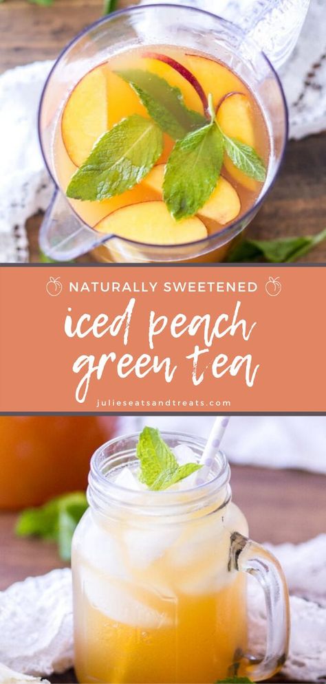 Fresco, Essen, Iced Peach Green Tea, Easy Iced Tea, Iced Tea Recipes Healthy, Iced Green Tea Recipe, Peach Green Tea Lemonade, Healthy Iced Tea, Peach Tea Recipe