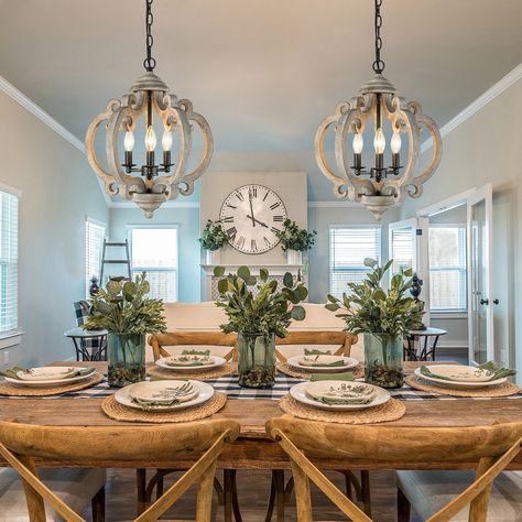 Illuminate your home with the charming and rustic Clovy Farmhouse 3-Light Distressed Wood Orb Chandelier. Wood Orb Chandelier, Farmhouse Lights, Farmhouse Candlesticks, Candlestick Chandelier, Farmhouse Lantern, French Country Chandelier, Farmhouse Light, Farmhouse Style Lighting, Country Chandelier