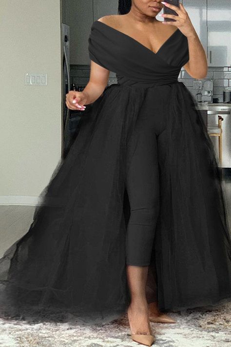 Tulle Skirts, Tulle Jumpsuit, Casual One Piece, Jumpsuit Fitted, Tulle Skirt Black, Sleeveless Suit, Plus Size Formal, Formal Casual, One Piece Outfit