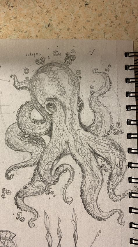 Octopus, Drawing Octopus, Octopus Sketch, Sketch, Pencil, Notebook