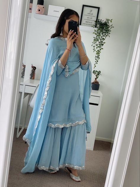 Blue Sharara, Sharara Designs, Function Dresses, Desi Dress, Lehenga Designs Simple, Punjabi Outfits, Desi Fashion Casual, Traditional Indian Dress, Pakistani Fancy Dresses