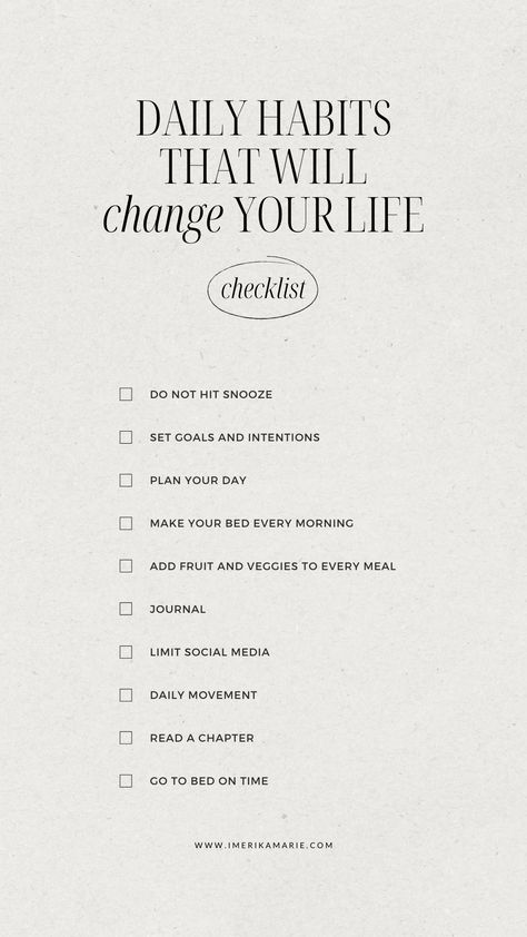 Daily Habits That Will Change Your Life, Things That Will Change Your Life, Habits That Changed My Life, Daily Healthy Habits Checklist, Habits That Will Change Your Life, Daily Habits To Improve Your Life, Life Reset Checklist, Daily Good Habits, Healthy Habits Checklist