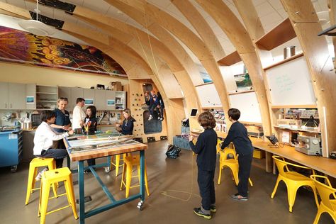 Stem Lab Design, Workshop Space Design, Makerspace Design, Maker Labs, Contemporary Office Design, College Architecture, Medical Office Design, Industrial District, Office Architecture