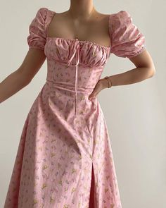 Pink Sundress Aesthetic, Pink Sundress Outfit, Pink Picnic Dress, Pink Cottagecore Dress, Sofia Aesthetic, Sundress Aesthetic, Cute Maxi Dresses, 16 Outfits, Pink Floral Sundress