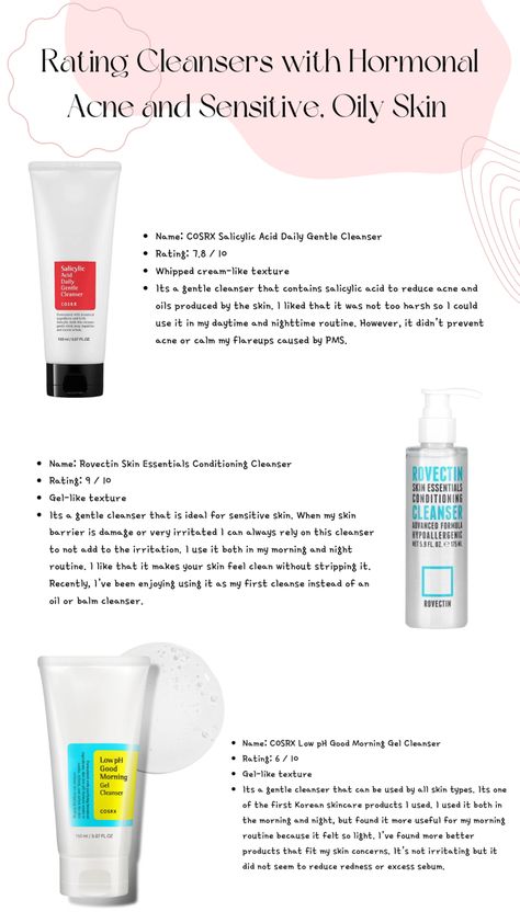 Cosrx Cleanser For Oily Skin, Skincare Routine For Oily Sensitive Skin, Korean Cleanser For Oily Skin, Korean Skincare Sensitive Skin, Korean Skincare For Oily Acne Prone Skin, Cosrx Low Ph Good Morning Gel Cleanser, Cosrx Salicylic Cleanser, Rovectin Cleanser, Cosrx Cleanser