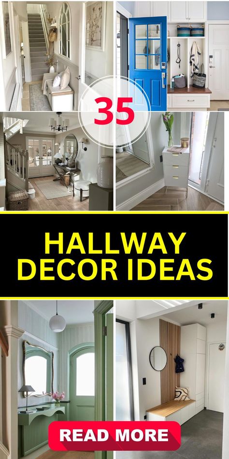 Redefine your upstairs hallway with these elegant decor ideas. From minimalist to modern themes, these designs transform long narrow spaces into beautiful transitions between rooms. Use mirrors strategically to enhance the sense of space, making even the darkest of hallways bright and inviting. Small Entrance Hall Ideas Entry Ways, Narrow Landing Ideas Upstairs, Long Hallway Decorating Narrow, Short Hallway Ideas, Small Upstairs Hallway, Small Hallway Makeover, Upstairs Hallway Decor, Long Narrow Hallway Ideas, Hallway Decorating Narrow