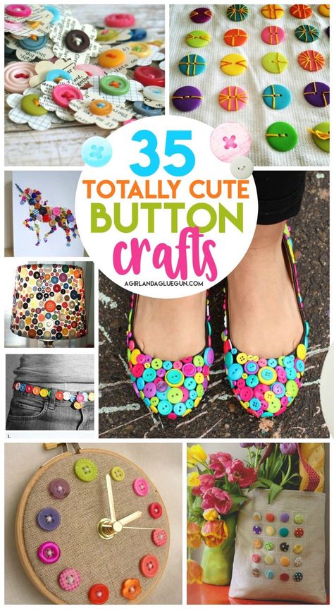 35 button crafts - A girl and a glue gun Upcycled Crafts, Button Crafts For Kids, Buttons Crafts Diy, Button Creations, Trendy Diy, Diy Bricolage, Diy Buttons, Fun Craft, Button Art