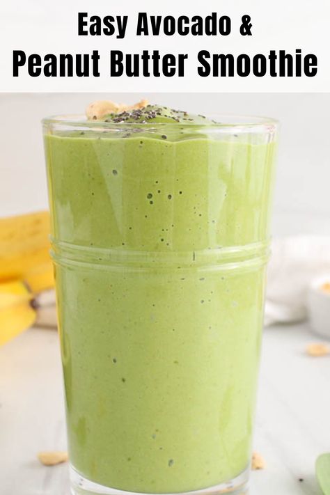 View on a tall glass of a green smoothie. Avacado Smoothie Recipes, Avacodo Smoothie, Avocado Peanut Butter, Almond Butter Smoothie Recipes, Nut Butter Smoothie, Spinach Avocado Smoothie, Avacado Smoothie, Avocado Banana Smoothie, Peanutbutter Smoothie Recipes