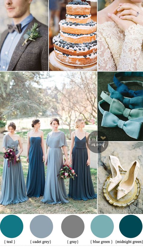 Different shades of blue green Wedding { Midnight Green + gray + teal + blue green | Fab Mood - UK wedding blog #weddingcolor Teal And Grey Wedding, Teal Blue Weddings, Fab Mood, Blue Green Wedding, Shades Of Blue Green, Wedding Color Combinations, Different Shades Of Blue, Wedding Color Combos, Midnight Green