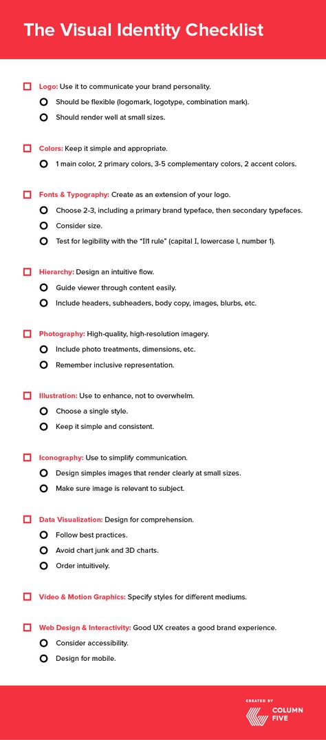 Everything to Include In Your Visual Identity (Plus Tips & Checklist) Branding Step By Step, Clothing Brand Checklist, Brand Identity Guide, Corporate Branding Identity, Digital Marketing Checklist, Branding Design Tips, Visual Identity Branding, Visual Branding Identity, How To Create A Brand Identity