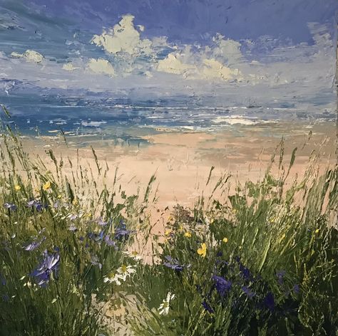 Landscape Art Inspiration, Wildflower Painting Acrylic, Ocean Bouquet, Water Landscape Painting, Seascapes Paintings, Painting Of The Sea, Seascape Paintings Oil, Sea Art Painting, Scotland Painting