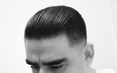 Slick Back Aesthetic Men, High Fade Slick Back, Slick Back Man Hair, Slick Back Haircuts For Men, Black Slicked Back Hair Men, Slid Back Hairstyle Men, Mid Fade Slick Back Hair, Slick Hairstyles Men, High Fade Slick Back Haircut Mens