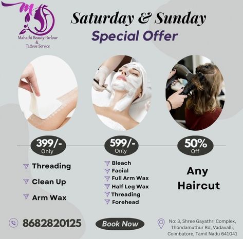 Beauty Parlour Offer Poster, Beauty Parlour Makeup, Parlour Names, Pre Bridal Packages, Makeup Artist Names, Beauty Salon Price List, Parlour Design, Beautician Course, Beauty Salon Marketing