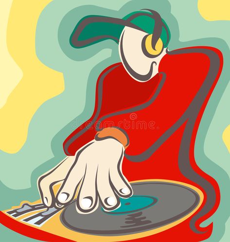 DJ color. DJ in action. Vector illustration. Color stock illustration Dj Painting Ideas, Dj Illustration Character Design, Dj Illustration, Dj Graphic, Dj Painting, Dj Decks, Motion Images, Dj Logo, Dj Art