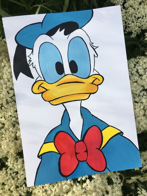 Croquis, Donald Duck Easy Drawing, Donald Duck Painting Canvases, Donald Duck Canvas Painting, Cute Duck Painting Easy, Donald Duck Drawing Easy, Disney Character Paintings, Disney Art Painting Easy, Donald Duck Painting