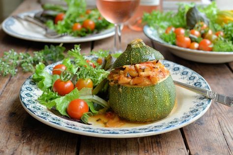 Karen Burns-Booth's stuffed courgette recipe makes the most of seasonal round courgettes and makes a wonderfully light lunch dish. Stuffed Courgette Recipe, Courgette Recipe, Stuffed Courgette, Courgette Recipes, Great British Chefs, Light Lunch, Salad Side Dishes, Veggie Sides, Great British