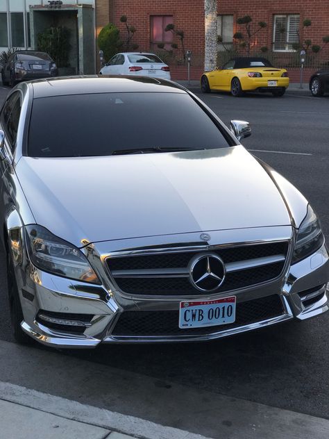 Metallic chrome car Chrome Car, Benz Cls, Chrome Cars, Silver Car, Mercedes Benz Cls, Benz A Class, Car Stuff, Private Jet, Mercedes Amg