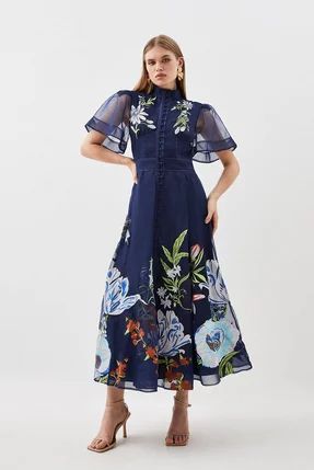 New In | New In For Women | Karen Millen US Botanical Embroidery, Karen Millen Dress, Beautiful Summer Dresses, Bandage Midi Dress, Mother Of The Bride Outfit, Floral Headband, Angel Sleeve, Navy Midi Dress, Bride Clothes