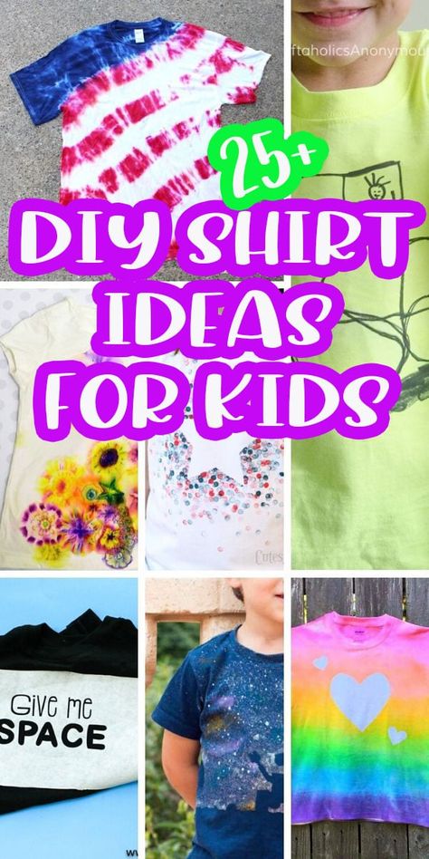 super fun diy shirt crafts for kids to make. You will love these creative diy t shirt crafts PLUS kids can make them. Hours of summer fun with diy shirt ideas for kids. via @lifesewsavory Diy Camp Shirts Craft Ideas, Kids Tye Dye Shirts Diy Easy, Writing On Tshirts Diy Ideas, Doodle Art On Tshirt, Diy Puff Paint Shirt, Tshirt Crafts For Kids Easy Diy, Shirt Crafts Ideas, Homemade T Shirts Ideas, Decorate Tshirts Ideas