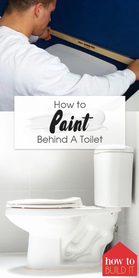 How To Paint Behind A Toilet | How To Build It Paint Behind Toilet, How To Paint Behind A Toilet, Paint Toilet, Diy Bathroom Paint, Paint Hacks, Painting Tips And Tricks, Painting Baseboards, Painted Vanity Bathroom, Painted Closet