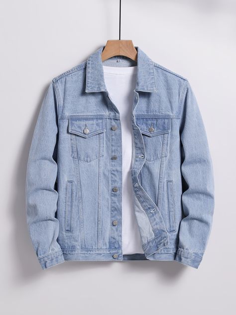 Light Wash Casual  Long Sleeve Denim Plain Other Embellished Non-Stretch  Men Denim Jean Jacket Outfits Men, Denim Jacket Men Outfit, Jaket Denim, Jaket Jeans, Jeans Outfit Men, Designer Jackets For Men, Jean Jacket Outfits, Hype Clothing, Jean Jacket Men