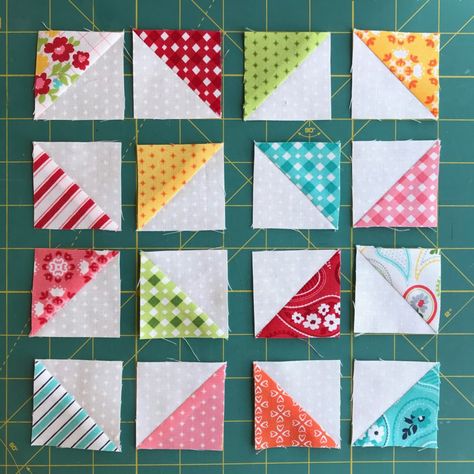 X's and O's Quilt | modafabrics.com Patchwork, Tela, Cartonnage, Half Square Triangle Quilts Pattern, Triangle Quilt Pattern, Moda Bake Shop, Blanket Tutorial, Charm Pack Quilts, Half Square Triangle Quilts