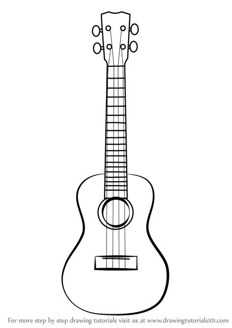 Learn How to Draw a Ukulele (Musical Instruments) Step by Step : Drawing Tutorials Music Instruments Drawing, Ukulele Drawing, Instruments Drawing, Musical Instruments Drawing, Instrument Craft, Ukulele Art, Guitar Patterns, Guitar Drawing, Drawing Template