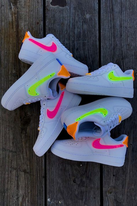 TBD In Process Adds Neon Acrylic to Nike Air Force 1 | HYPEBEAST Neon Nike Shoes, Painted Air Force 1, Reworked Nike, Nike Air Force 1 Custom, Nike Neon, Nike Airforce 1, Air Force 1 Custom, Custom Air Force 1, Baskets Nike
