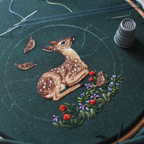 Couture, Tela, Fawn Embroidery Pattern, Deer Embroidery Pattern, Chloe Giordano, Fawn Embroidery, Embroidery Deer, Woodland Embroidery, Earth Elemental