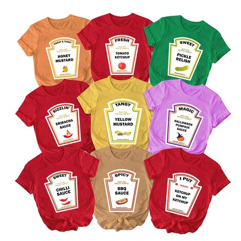 PRICES MAY VARY. Condiment T-shirts, Ketchup Mustard Mayonnaise Relish Ranch Halloween Costume Matching Shirt - Click on the "Personalize" button to select YOUR OPTIONAL T-SHIRT. teacher halloween costume This Condiment Shirt for Halloween is for everyone celebrating Halloween. A nice Halloween top gift for men and women. Are you having fun on Halloween? Wear this Halloween clothes outfit at work or anywhere you like! teacher halloween costumes for women CARE INSTRUCTIONS: Machine wash in desire Halloween Costume Matching, Mustard Relish, Teacher Halloween Costumes, Pumpkin Sauce, Halloween Clothes, Minimal Dress, Group Costume, Teacher Halloween, Office Setting