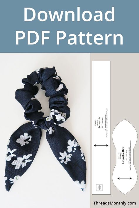 Scrunchie With Bow Pattern, Sewing Project Template, Scrunchie With Tails, Fabric Scraps Diy, Diy Pattern Making, Scrunchies Pattern Free, Sewing Ideas With Scraps, Sewing Ideas Beginners, Easy Sewing Projects With Scraps