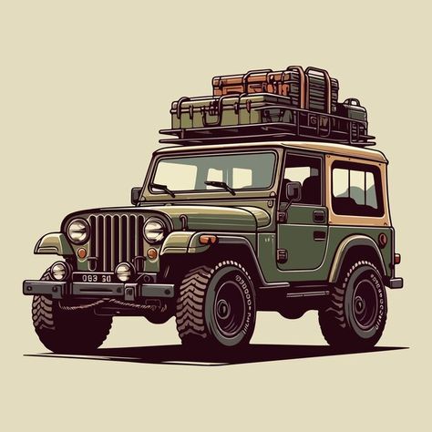 Off road jeep hand drawn vector clip art... | Premium Vector #Freepik #vector Jeep Drawing, Jeep Images, Off Road Jeep, Mountain Drawing, Offroad Jeep, Logo Psd, Technology Icon, Poster Invitation, Presentation Template Free