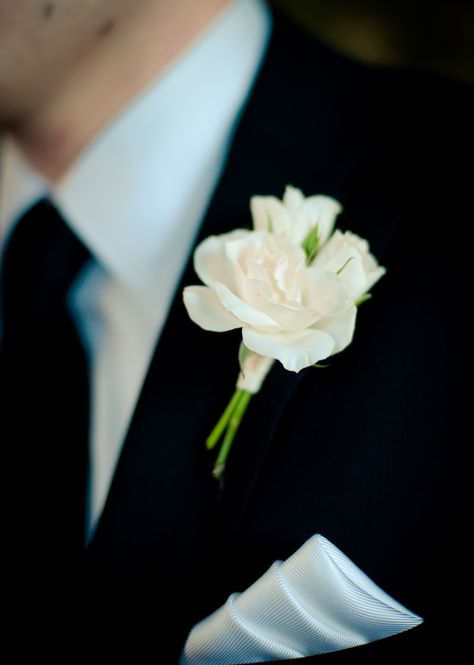 The men will wear boutonnieres of white spray roses and gray dusty miller wrapped in soft gold ribbon White Flower Boutonniere, Boutineer Ideas, Spray Roses Boutonniere, Boutineer Wedding, Boutonniere Ideas, White Rose Boutonniere, White Spray Roses, White Boutonniere, Flower Boutonniere