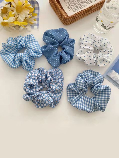 Multicolor Casual   Polyester Floral,Polka Dot Scrunchies Embellished   Women Accessories Romantic Hair Accessories, Diy Hair Scrunchies, Floral Scrunchie, Tie For Women, Hair Rubber Bands, Bleu Azur, Look Rock, Boho Party, Women's Headwear
