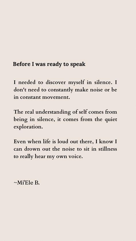 “Before I was ready to speak” - poem about self-discovery by Mi’Ele B. deep poetry quotes, poems on life, inspirational life poetry, powerful poems, self-growth poetry, inspirational poem, growing poem, growth poem, personal growth poetry, growth poetry quotes, growth mindset poetry Poems Of Healing, Poem On Healing, Poetry About Learning, Poem Self Growth, Poems For Self Growth, Poems About Growth Mindset, Poems On Self Growth, Self Growth Poem, Life Changing Poems