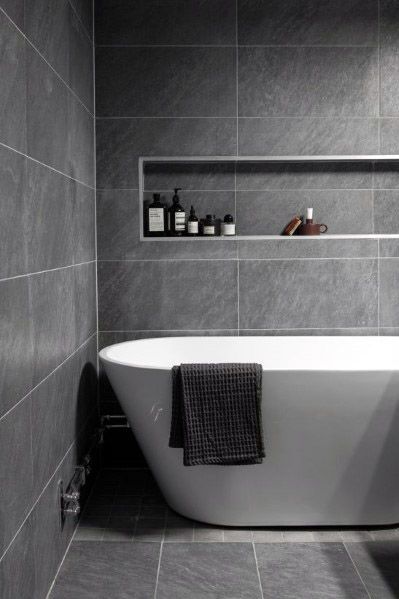 Luxury Grey Bathroom Tile Ideas Grey Bathroom Tiles Ideas, Grey Bathroom Ideas Modern, Small Grey Bathroom Ideas, Bathroom Tiles Grey, Bilik Air Kecil, Neutral Bathroom Tile, Grey Bathroom Floor, Makeover Kamar Mandi, Bilik Air