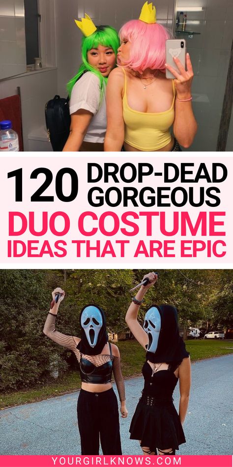 Goddess Duo Costume, Friend Couple Costumes, Last Minute Duo Halloween Costumes, Easy Best Friend Costumes, Best Friend Halloween Costumes For 2 Funny, Iconic Duos Best Friends, Funny Halloween Duo Costumes, Costume Ideas For 2 Friends Matching, Duo Costumes Easy