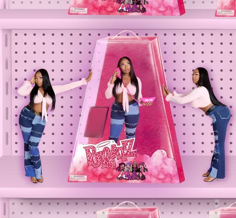 Bratz photoshoot idea Bratz Themed Birthday Photoshoot, Bratz Dolls Photoshoot Ideas, Bratz Doll Theme Photoshoot, Brats Doll Photoshoot Ideas, Bratz Birthday Photoshoot Ideas, Bratz Dolls Photoshoot, Pink 25th Birthday Photoshoot, Bratz Box Photoshoot, Bratz Photoshoot Ideas Birthday