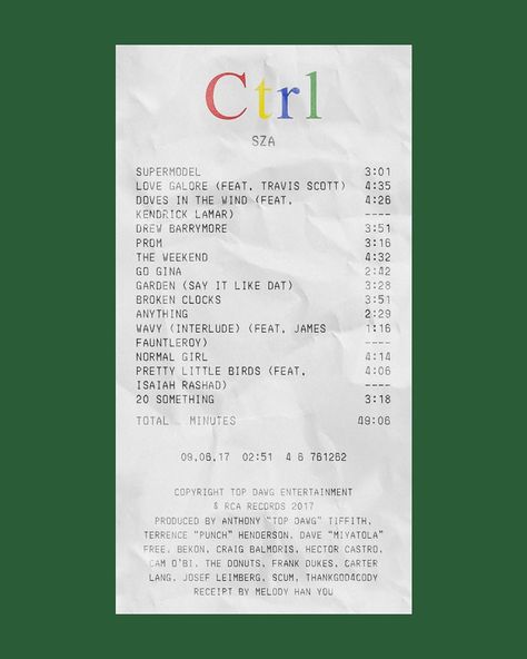 ALBUM RECEIPTS on Instagram: ““Ctrl” by SZA (@sza)” Album Receipts, College Poster, Film Posters Minimalist, Bedroom Wall Collage, Music Poster Design, Phone Wallpaper Quotes, Live Wallpaper Iphone, Picture Collage Wall, Bedroom Posters