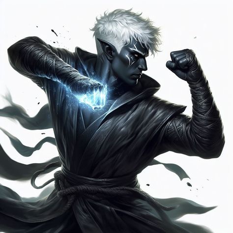 Image Creator Elven Monk Dnd, Drow Monk Dnd, Male Drow Character Art, Drow Dnd Art, Dnd Warlock Character Design, Drow Monk, Elf Ninja, Warlock Character Design, Drow Dnd