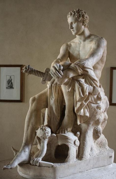 A marble statue of a seated Ares, Greek god of war. Eros plays at the god's feet. 2nd century BCE. (Palazzo Altemps, Rome) Beautiful Sculptures Statues, Ares Greek God, Hellenistic Art, Istoria Artei, Ancient Greek Sculpture, Roman Statue, Classic Sculpture, Greek Statues, Roman Sculpture