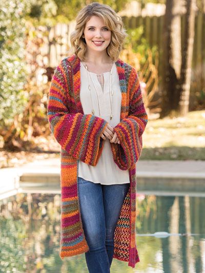 Coatigan of Many Colors Crochet Pattern Crochet Sweater Coat, Cardigan Sweater Pattern, Annie's Crochet, Crochet Cardigan Sweater, Crochet Coat, Crochet Magazine, Crochet Jacket, Crochet Cardigan Pattern, Vest Pattern