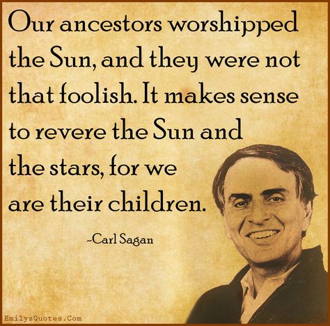 Our ancestors worshipped the Sun, and they were not that foolish. It makes sense to revere the Sun and the stars, for we are their children Science Vs Religion, Carl Sagan Quote, What Is Hope, Kemetic Spirituality, Worship Quotes, Sun Worship, Sun Quotes, George Carlin, Carl Sagan