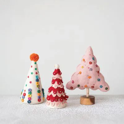 SUGARPLUM DREAMS | Shop Sales Events Antique Farmhouse Natal, Tree With Beads, Christmas Felt Garland, Wool Tree, Ornament Garland, Candy Ornaments, Felt Tree, Beads Embroidery, Christmas Felt