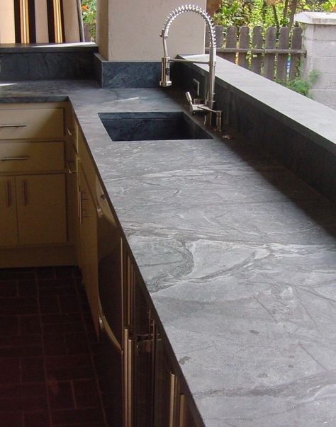 Slate Countertop Kitchen, Slate Kitchen Countertops, Soapstone Kitchen, Slate Kitchen, Counter Ideas, Stone Countertops Kitchen, Slate Countertop, Natural Stone Countertops, Soapstone Countertops