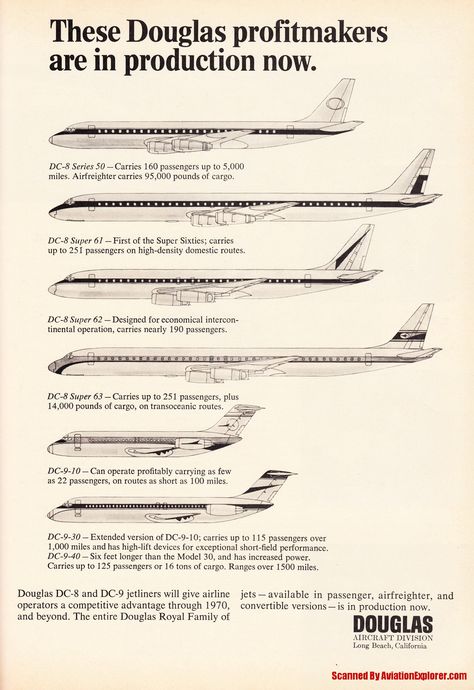 Piper Aircraft, Douglas Dc 8, Douglas Aircraft, Aviation Posters, Vintage Airline, Boeing Aircraft, Passenger Aircraft, Jet Age, Magazine Advertisement