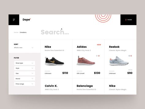 Great work from a designer in the Dribbble community; your best resource to discover and connect with designers worldwide. Shopping Page Design, Product Listing Page Design, Product List Design, Shoes Website Design, Product Detail Page Design, Product Listing Design, Sneaker Sketch, Product Page Design, Sketches Inspiration