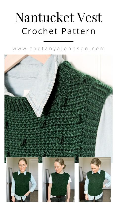 The Nantucket Vest crochet pattern is a classic preppy style sweater with a modern bobble stitch texture that is perfect for layering over a basic tee or a chambray shirt. Crochet Vest Pattern Free, Vest Patterns, Crochet Sweater Design, Crochet Sweater Vest, Vest Pattern Free, Gilet Crochet, Crochet Vest Pattern, Haken Baby, Crochet Design